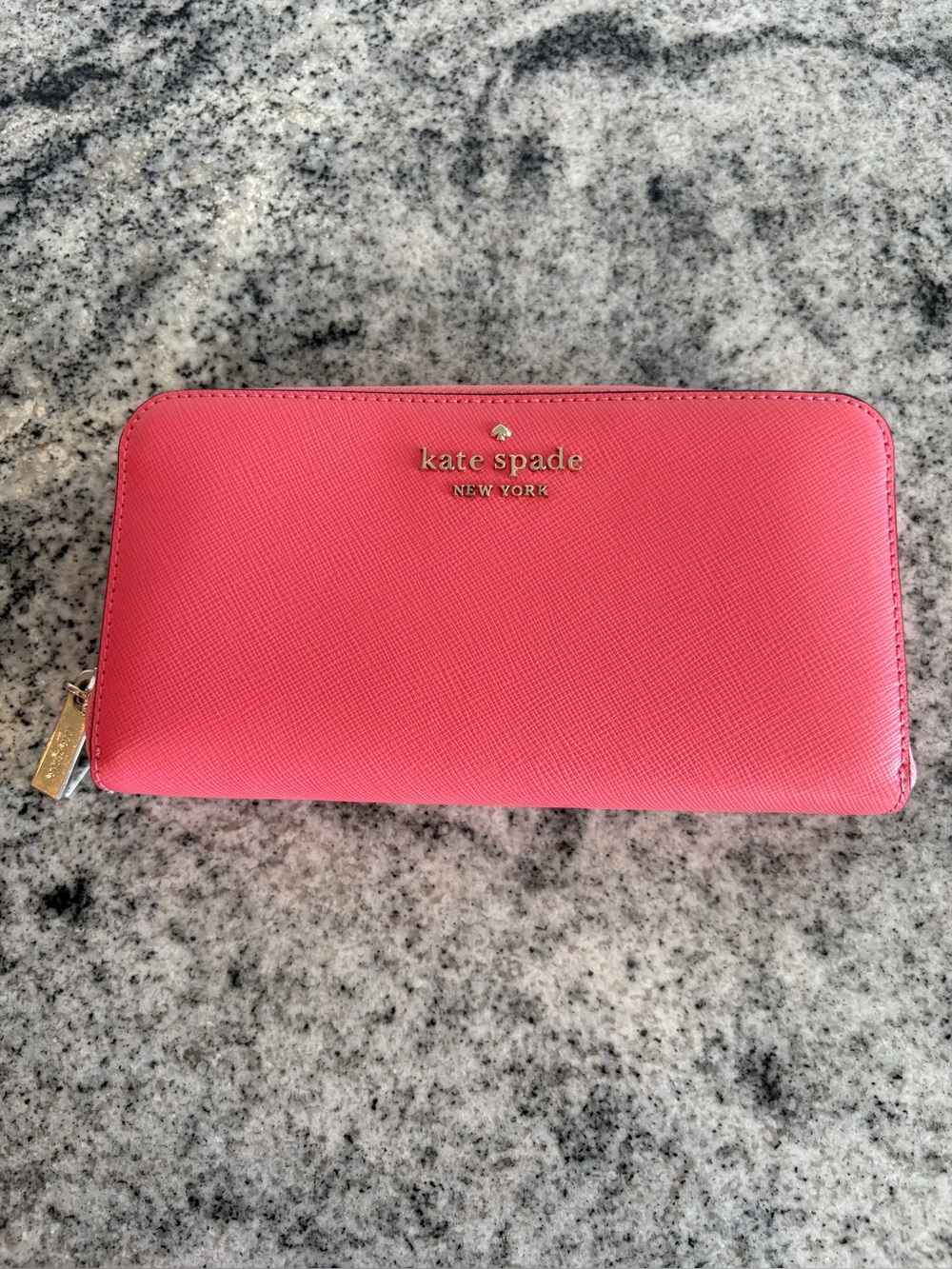 kate spade Pink Zip-Around Saffiano Wallet with Gold Hardware